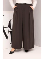 Dámské bavlněné kalhoty Plus Size s širokou nohavicí a volným střihem hnědé