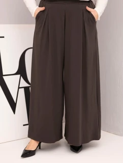 Dámské bavlněné kalhoty Plus Size s širokou nohavicí a volným střihem hnědé