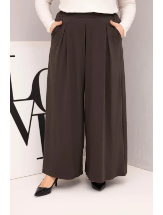 Dámské bavlněné kalhoty Plus Size s širokou nohavicí a volným střihem hnědé