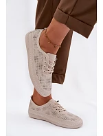 Kožené Ažurové Dámské Polobotky LR61-7083 Béžové Kožené Ažurové Dámské Polobotky LR61-7083 Béžové