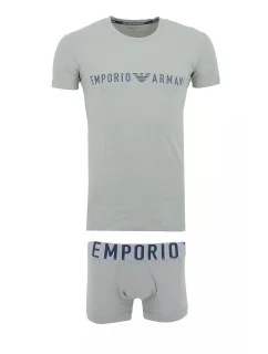 Pánský set trička a boxerek 111604 4R516 05543 šedý - Emporio Armani