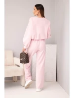 Dámský komplet máslová mikina s broží a kalhoty s rovnou nohavicí tmavě pudrově růžová