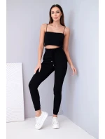 Dámské teplákové kalhoty s vysokým pasem a šňůrkou černé