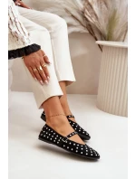 Zdobené baleríny s páskem eko zamšové černé Tirilissa