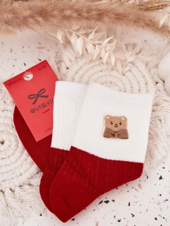 Dámské Vánoční Ponožky Medvěd S Mašlí Červené