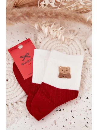 Dámské Vánoční Ponožky Medvěd S Mašlí Červené