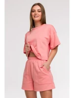 B295 Šortky s kapsami s nášivkami - korálová barva