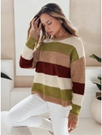 Dámský pruhovaný svetr CALVENA camel green FashionStreet MY2559