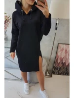 Šaty s kapucí a bočním rozparkem černé