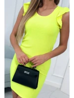 Šaty s nařasenými rukávy žluté neonové Šaty s nařasenými rukávy žluté neonové