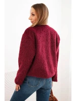 Dámská bunda bez zapínání kožich bordová