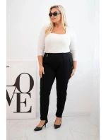 Dámské bavlněné kalhoty Plus Size s elastickým pasem černé