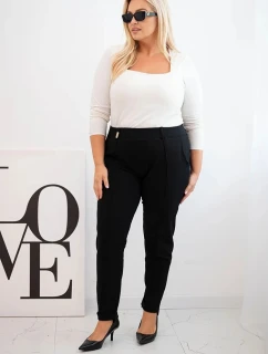 Dámské bavlněné kalhoty Plus Size s elastickým pasem černé