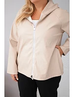 Dámská bunda Plus Size s kapucí a nastavitelným spodkem béžová