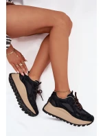 Kožené Sneakersy Na Platformě Dámské Big Star SS274628 HI-POLY SYSTEM Černé