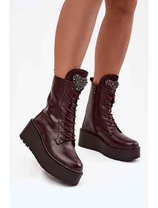 Kožené dámské kotníkové boty s ozdobou vyhřívané bordó Ulrika Kožené dámské kotníkové boty s ozdobou vyhřívané bordó Ulrika
