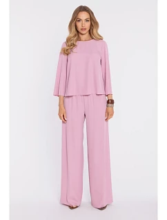 M906 Palazzo kalhoty s elastickým pasem a bočními kapsami - pudrové