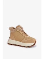 Kožené dámské tenisky trapery s kožíškem na platformě Big Star OO274A330 béžové