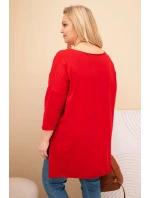Dámská bavlněná blůza Plus Size asymetrická s náhrdelníkem červená