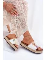 Dámské sandály s květinami platforma s pletením bílé Zenvanis