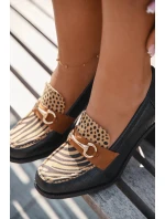 Dámské polobotky na podpatku s výstupky a zlatým detailem Černo-bežové Novella