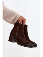 Dámské kotníkové boty z přírodního semiše na podpatku Zazoo 1136 čokoládové