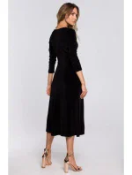 M557 Sametové midi šaty s nabíranými rukávy - černé M557 Sametové midi šaty s nabíranými rukávy - černé