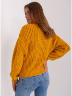 Tmavě žlutý dámský oversize svetr s rolákem