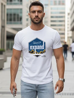 Pánské bavlněné tričko s potiskem EXPAND bílé FashionStreet NX5004R