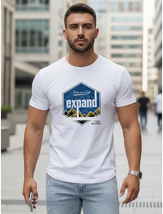 Pánské bavlněné tričko s potiskem EXPAND bílé FashionStreet NX5004R Pánské bavlněné tričko s potiskem EXPAND bílé FashionStreet NX5004R