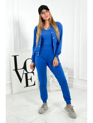 Set 3 v 1 mikina s cvočky + top + kalhoty chrpa modrá