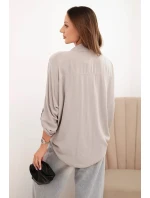 Dámská košile s viskózou a ozdobnými knoflíky a límečkem tmavě béžová