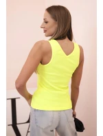 Top dámský bavlněný na ramínkách s výstřihem do V neonově žlutý