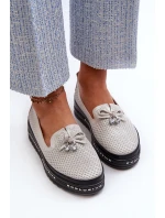 Lesklé Dámské Kozačky Ze Kůže Na Platformě S.Barski LR400 Stříbrné