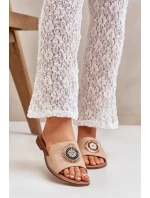 Kožené Pantofle S Dekorací Na Plochém Podpatku Béžové Lewski 3047/O