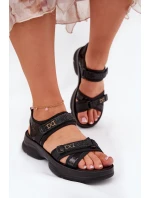 Dámské Sandály S Flitry Na Suchý Zip Černé Gonev Dámské Sandály S Flitry Na Suchý Zip Černé Gonev