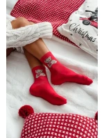 Dámské Vánoční Ponožky Medvídek v Čepici Santa Červené Dámské Vánoční Ponožky Medvídek v Čepici Santa Červené