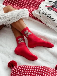 Dámské Vánoční Ponožky Medvídek v Čepici Santa Červené