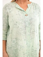 Dámská bavlněná halenka Plus Size s krátkým rukávem a ozdobným knoflíkem mentolová Dámská bavlněná halenka Plus Size s krátkým rukávem a ozdobným knoflíkem mentolová