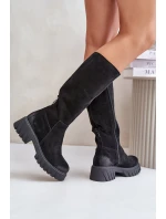 Světlé Kozačky Před Kolena Zateplené Černé Zazoo 70145