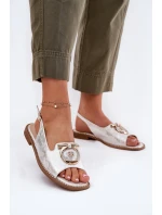 Elegantní sandály s ozdobou na plochém podpatku S.Barski KV51-003 stříbrné