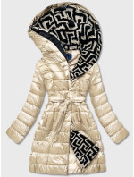 Lehká dámská zimní bunda v ecru barvě se zateplenou kapucí (OMDL-019)