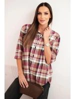 Dámská bavlněná košile s delším zadním dílem kostkovaná bežová Dámská bavlněná košile s delším zadním dílem kostkovaná bežová