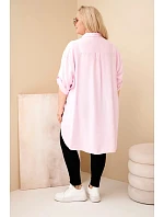 Dámská košile Plus Size z viskózy s květinovým vyšíváním cukrově růžová