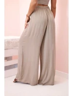 Široké dámské kalhoty z viskózy s elastickým pasem velbloudí