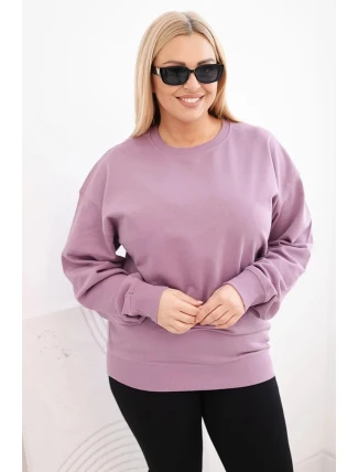 Dámská mikina Plus Size bavlněná basic s kulatým výstřihem tmavě růžová