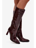 Kožené lakované dámské kozačky na podpatku s vyhříváním D&A CR52-716 bordó