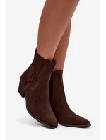 Semišové dámské boty na podpatku zateplené hnědé Arelia