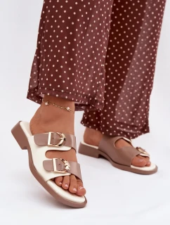 Dámské pantofle s zlatými sponami béžové Danelle