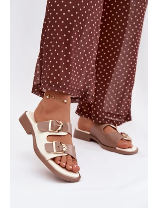 Dámské pantofle s zlatými sponami béžové Danelle